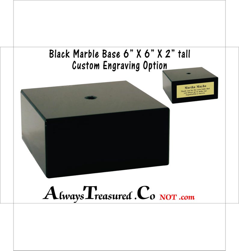 6 x 6 x 2 inch Black Marble - Project Base Stand with mounting hole - Trophy - Statue - Doll - Engraved Plate Option AM/AL BCB12 image 1