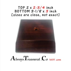 TOP AREA  2 X 2-3/4 inch Cherry Finish, Centerhole, Countersunk Slant Front Trophy Display Base [engraved trophy plate option, attached] 3"