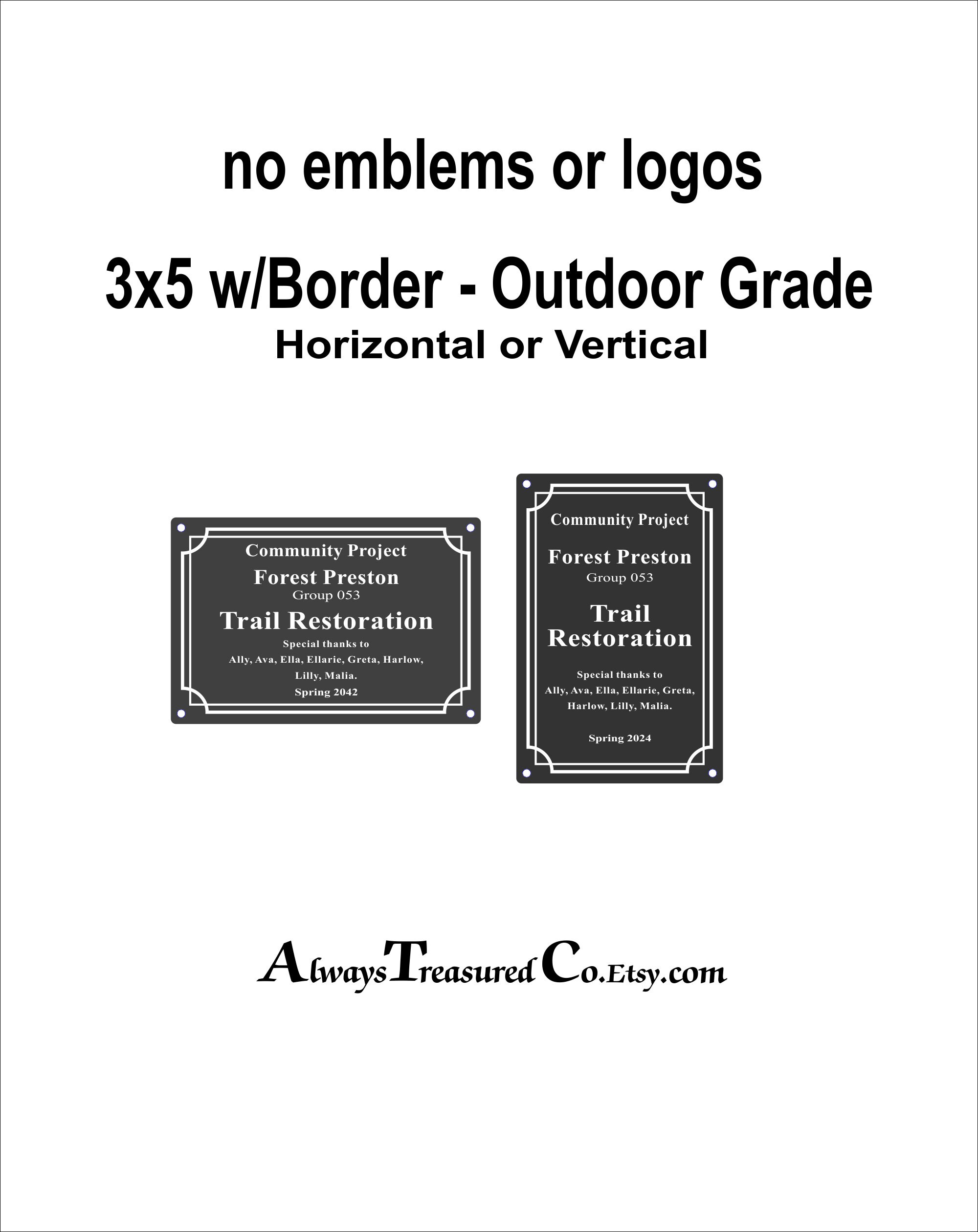 Aluminium 3 x 5 Zoll OUTDOOR grade - Community Project Marker/Schild - made in USA - #MilBlkAlum - 4 Löcher mit rostfreien Schrauben