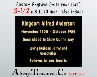 Aluminum 3-1/2 x 4 -to- 10 inch INDOOR grade Gloss Black / gold or silver Personalized Engraved Plate - PlqBlk 4HScrew
