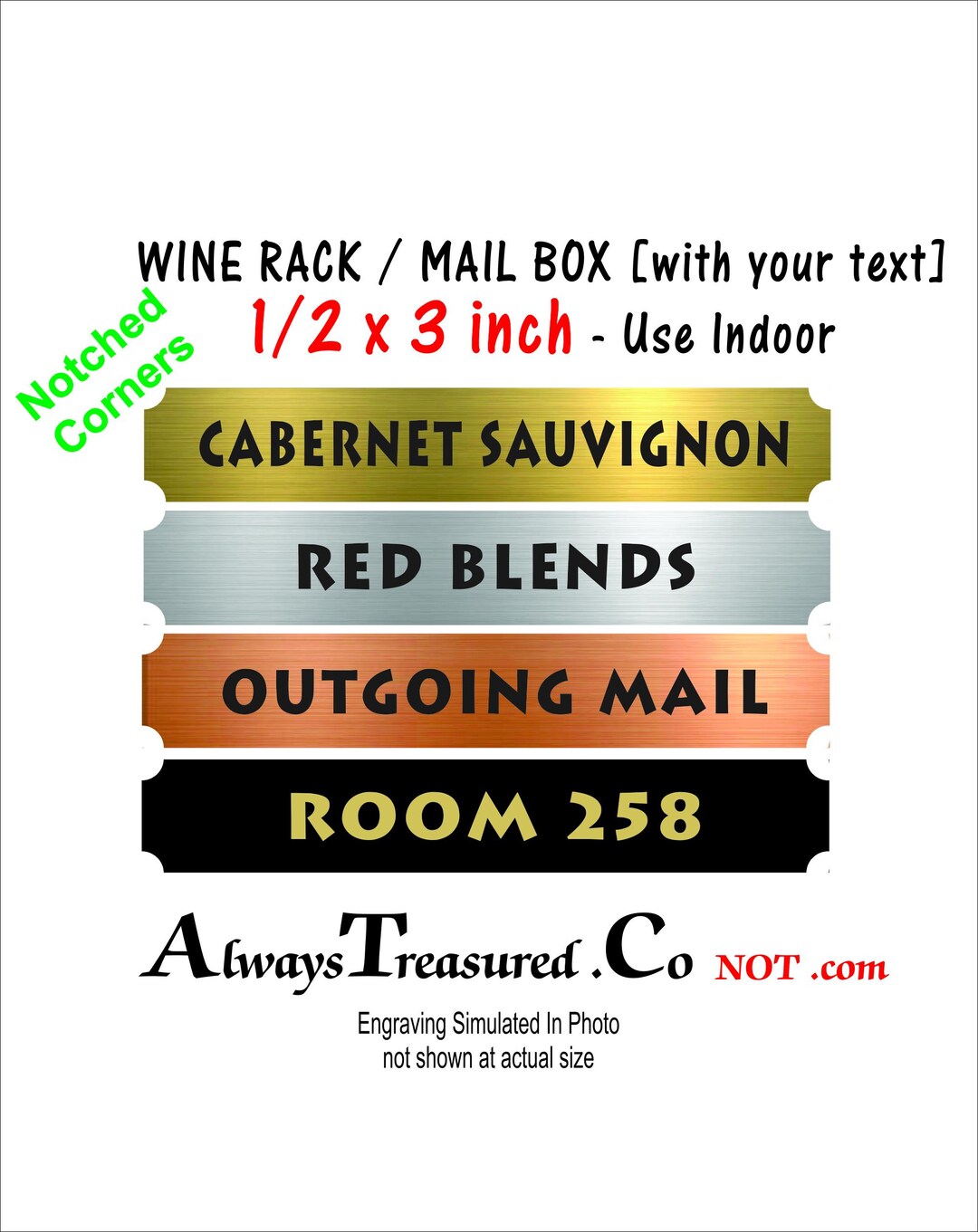 Notched Labels Wine Rack Mail Box Acrylic Plastic Custom Label 1/2 X 3