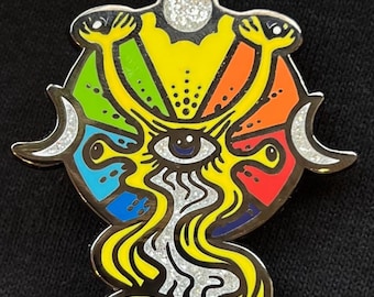 Snail Hard Enamel Pin Cosmic Surreal Trippy Glitter and Rainbow