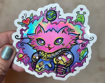 Hologram Battle Kitty Sticker