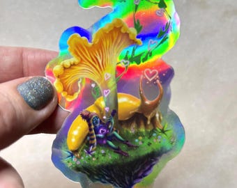 LOW STOCK - Mushroom Slug Elf hologram vinyl sticker