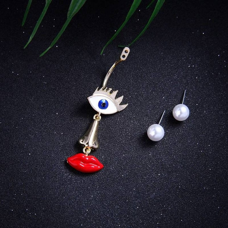Quirky Pearl Earrings Funky Face Earrings Funny Earrings Etsy