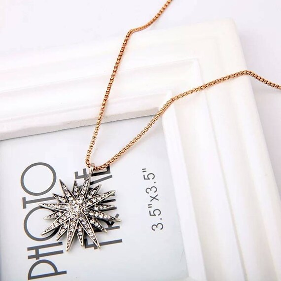 Starburst Necklace Star Charm Long Statement Necklace Glamorous