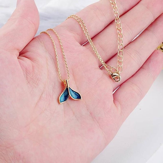 Blue Fins Charm Necklace Gold Charm Necklace Quirky Fins Etsy