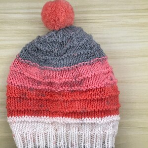 Cherry on top hat, knit hat, striped hat, handmade hat, pom pom hat