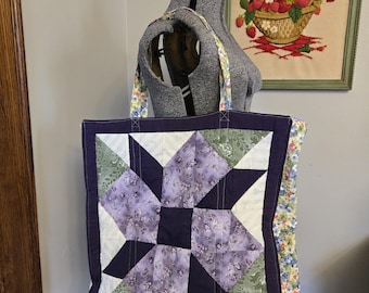 Large Handmade Quilted Pinwheel Design Tote Bag