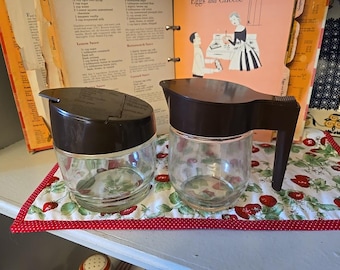 Vintage Gemco Brown Top Glass Jar Sugar and Creamer Set