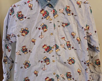 Vintage Child's Hiking Teddy Bear Cotton Long Sleeve Shirt