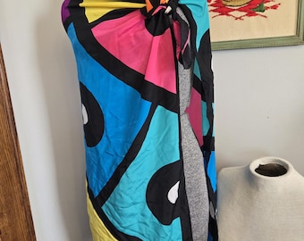 Vintage Oversized Linda Dano Abstract Color Block Silk Scarf