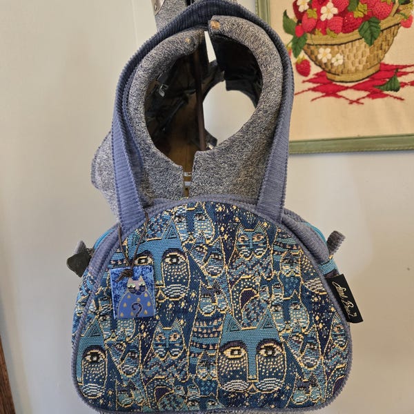 Vintage Laurel Burch Blue Cats Tapestry Handbag