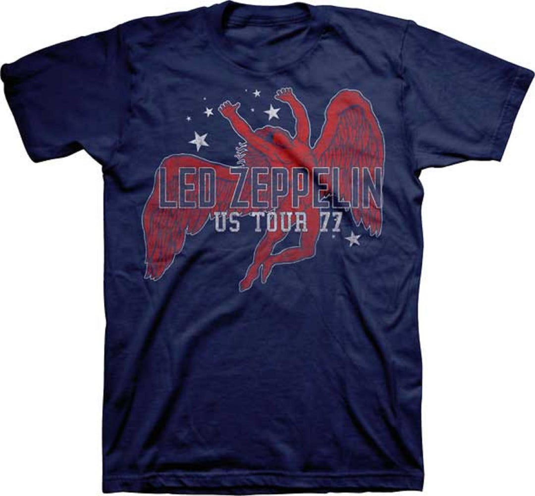 Led Zeppelin Red Icarus Stars US 77 M, L, XL, 2XL Navy T
