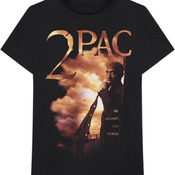 T-shirt Vintage Rap Années 90 Tupac 'Me Against The World' - Taille XL - Noir - Occasion Très Bon état