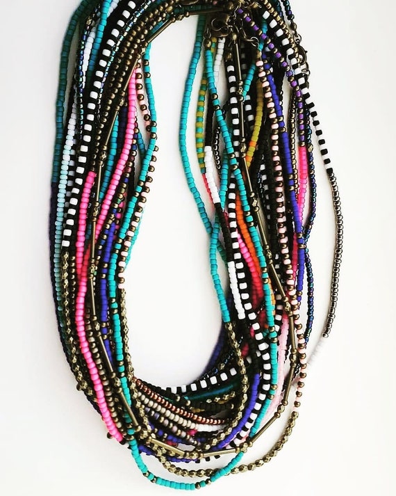 Blue seed bead necklace online