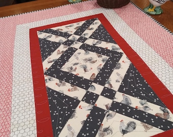 Handmade Chicken Quilted Table Topper: Farmhouse Kitchen Decor
