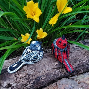 Exquisite Black and Red Beaded Birds