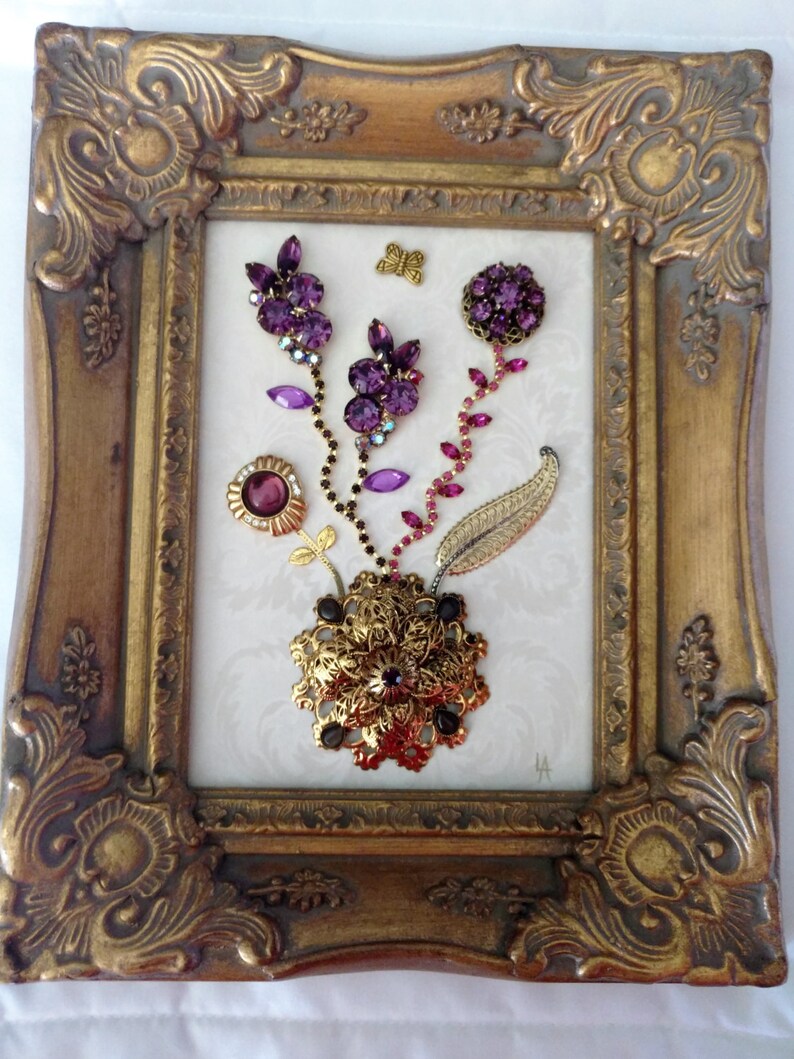 Vintage Framed Jewelry Art, Home Decor, Family Heirloom Art, OOAK