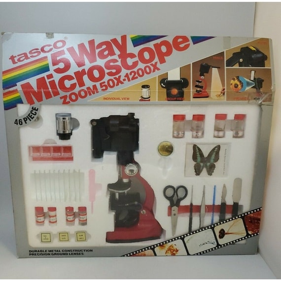 Tasco 1985 5-way Microscope Kit 50X-1200X Zoom New Open Box - Etsy
