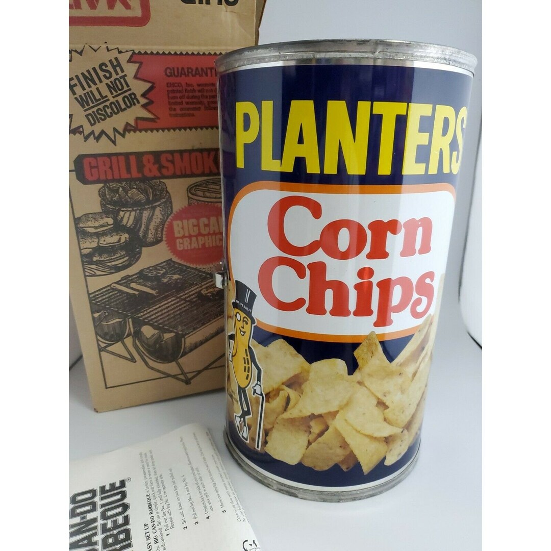 Vtg Planters Corn Chips Big Can BBQ Grill & Smoker by EHCO USA Open Box