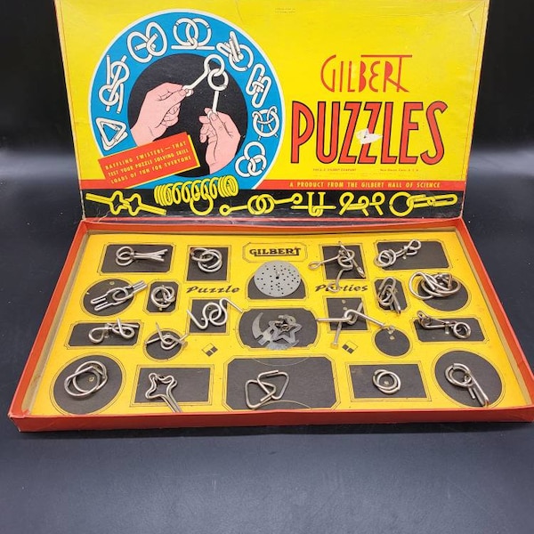 Vintage Gilbert Puzzles Set #1032 A.C. Gilbert Co from Gilbert Hall of Science 18"X 10"