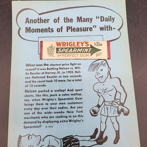 Vintage Wrigley Chewing Gum Advertising Card with 1935 Piece of Gum RARE
