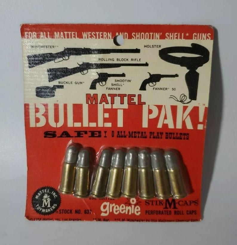 1958 Mattel Shootin Shell & Fanner Cap Guns Bullet Pak NOS Etsy
