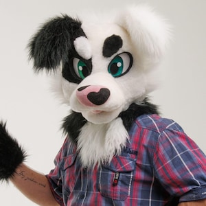 Cabeza, patas y cola de disfraz de border collie en blanco y negro, prefabricadas o personalizadas, disfraz parcial de cachorro Oneandonlycostumes
