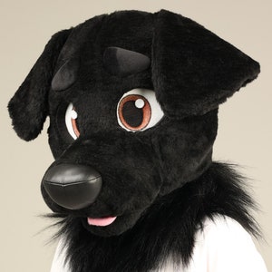 Kids premade dog fursuit head and tail, puppy fursuit partial, black labrador furry mask Oneandonlycostumes