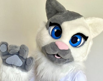 Premade cat fursuit head and hand paws, fursuit partial, cat furry mask Oneandonlycostumes