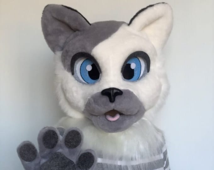 US Stock White Cat Fursuit, Fursuit Cat, Fursuit Head Cheap, Fursuit Partial Premade, Fursuit