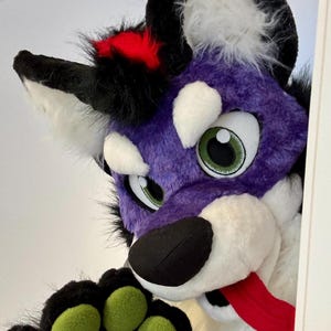 Wolf fursuit head and hand paws XL size made to order, grey teal fursuit partial, wolf furry mask Oneandonlycostumes