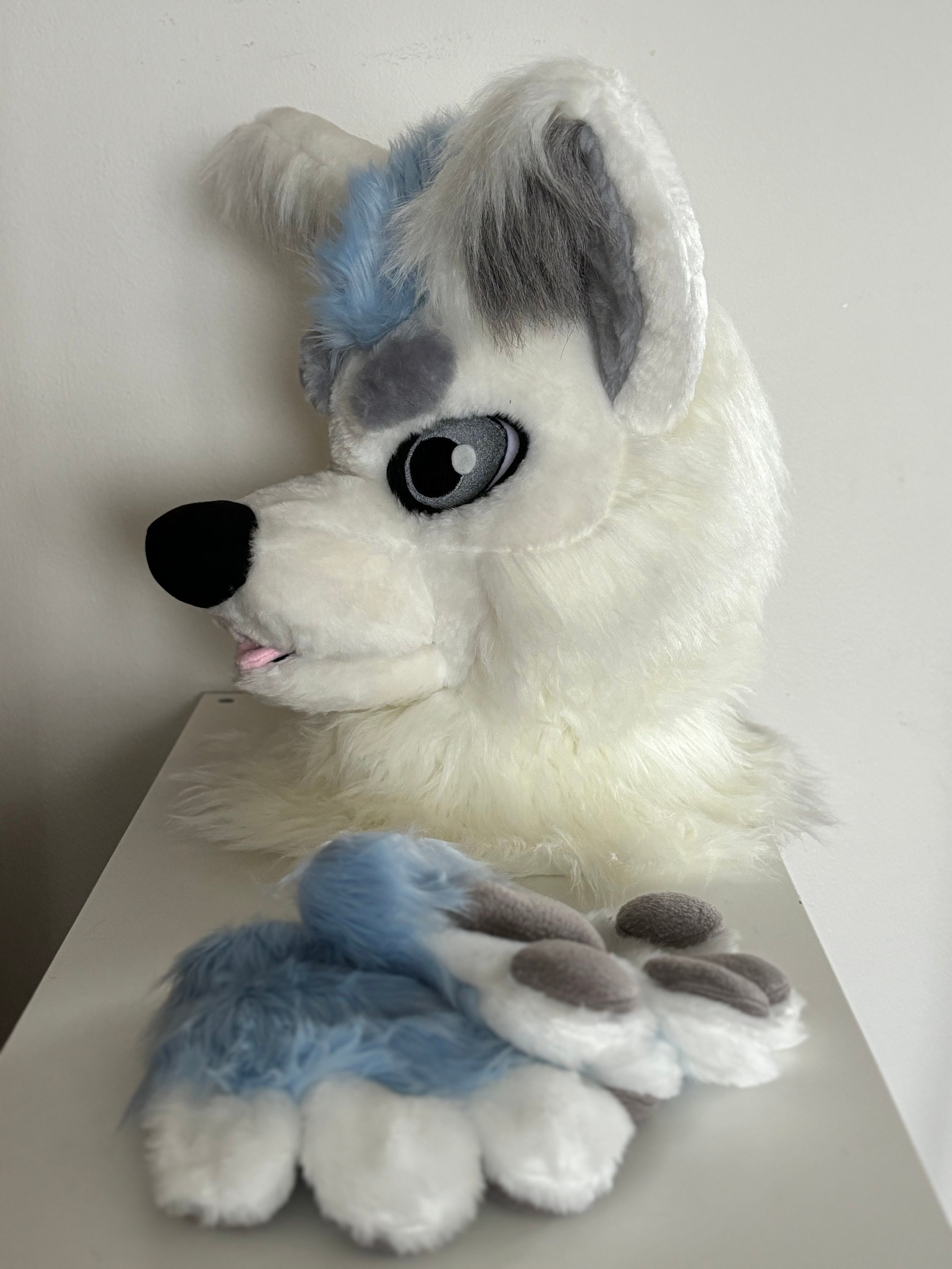  Oneandonlycostumes pink wolf fursuit head and hand