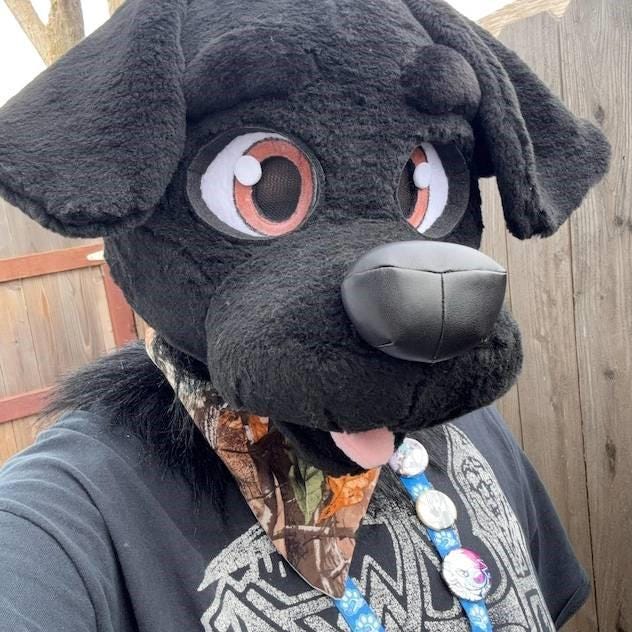 Premade Black Labrador Fursuit Head and Tail, Black Dog Pup Furry