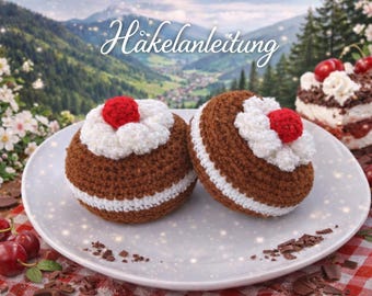 Häkelanleitung Schwarwälderkirsch Törtchen, PDF Datei, Deutsch und Englisch