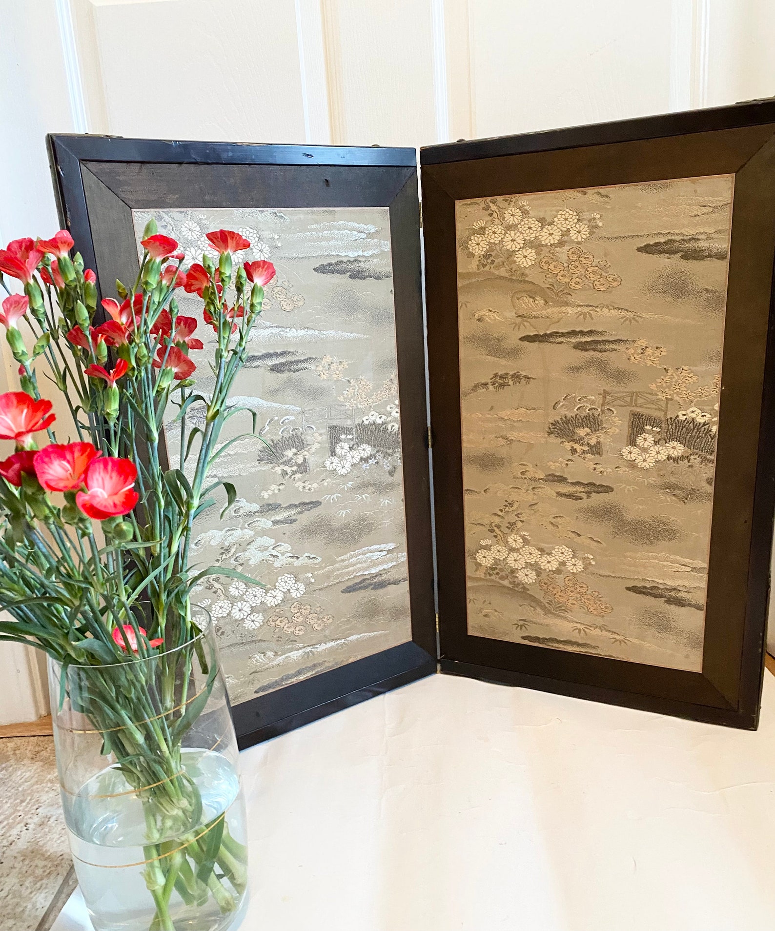 Antique Japanese Screen Byobu Silk Screen Etsy