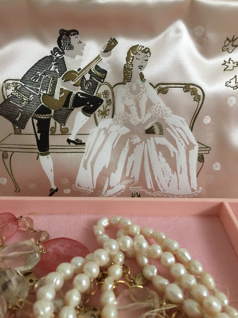 Victorian Couple Jewelry Box Fashioned by Farrington Made in the USA Mid Century Pink Jewelry Box