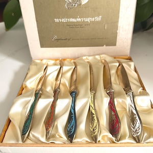 Enameled Brass Knives, Thailand Dessert Knives