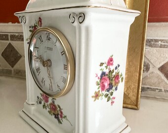 Floral Porcelain Clock, Arched Mantle Clock