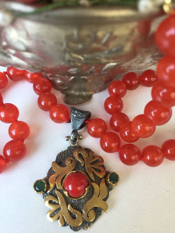Red Jade Necklace, Turkish Silver jewelry