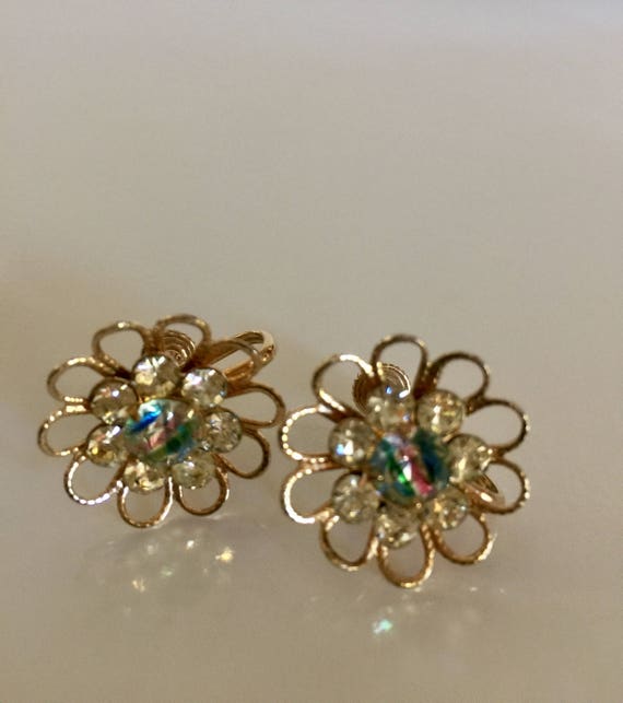 Gold Filigree Earrings, Aurora Borealis Earrings - image 6