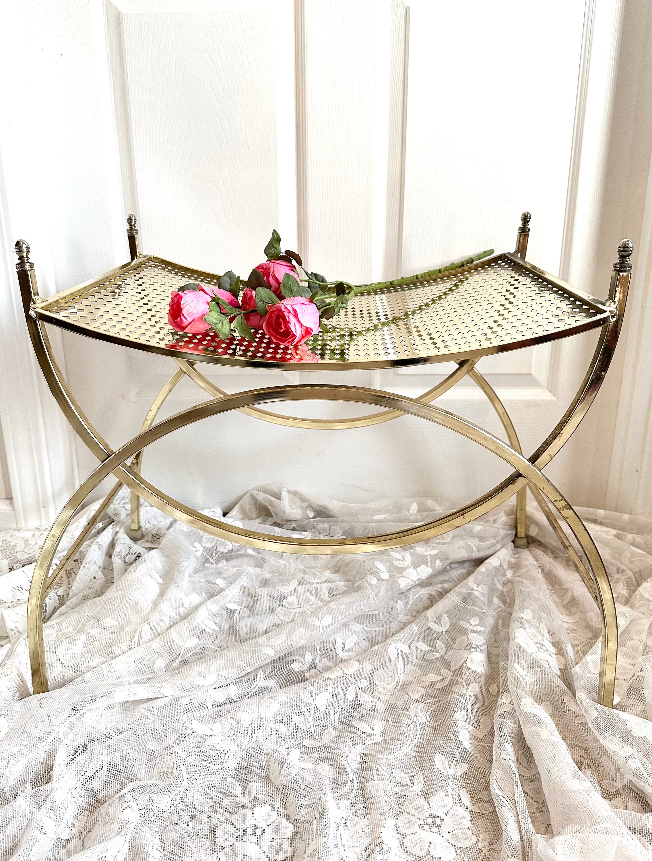Hollywood Regency Stool Brass Vanity Seat Etsy