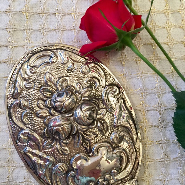 Solid Silver Mirror, Silver Hand Mirror, Embossed Silver Mirror, 900 Turkish Silver