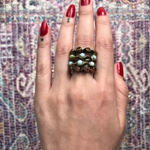 Türkische Silberringe, Vintage stapelbarer Ring, Citrin-Türkis-Ring, Silber stapelbare Ringe, Größen 6 und 7
