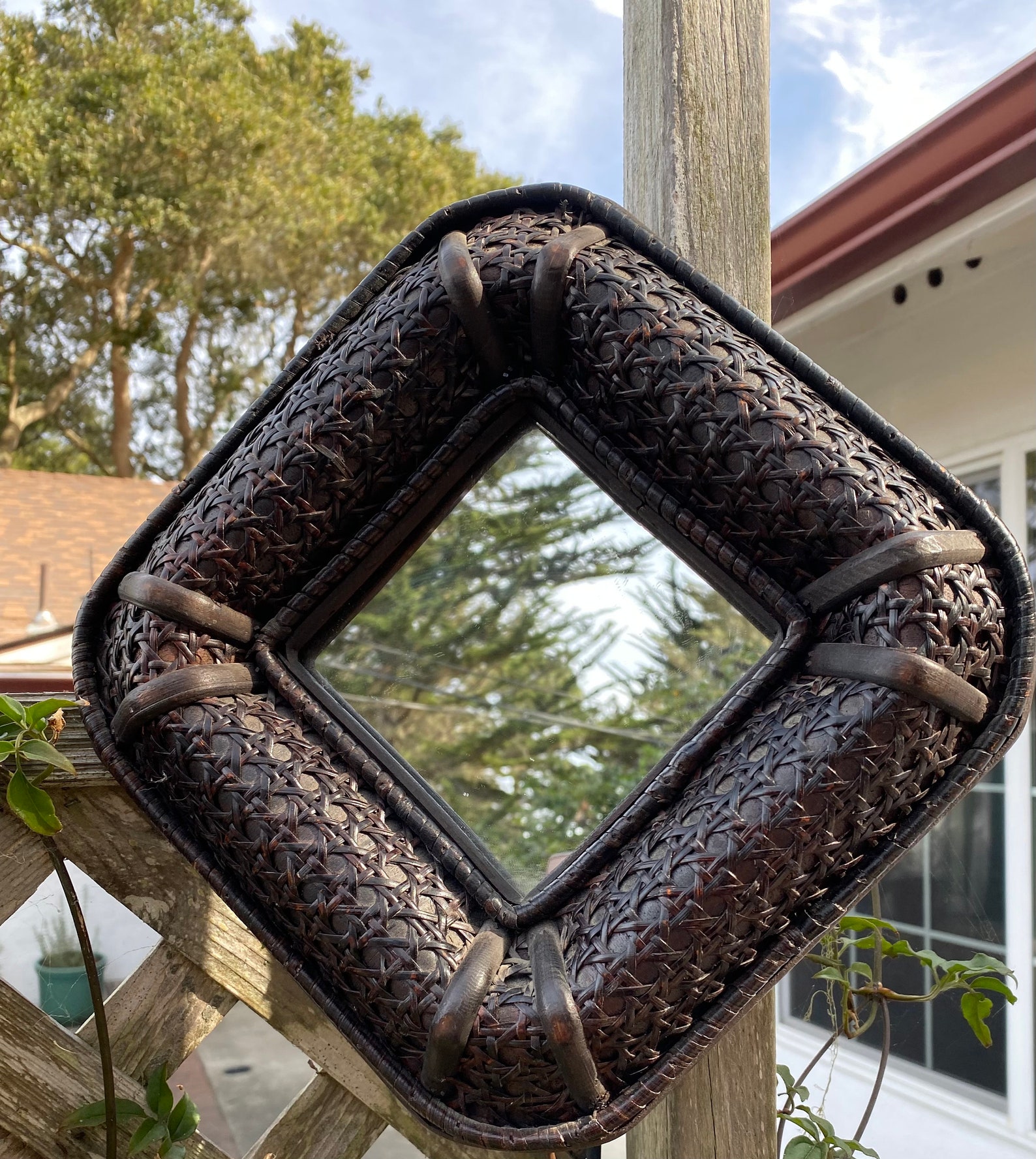 Black Wicker Mirrors Rattan Wall Mirrors Set of Two Etsy