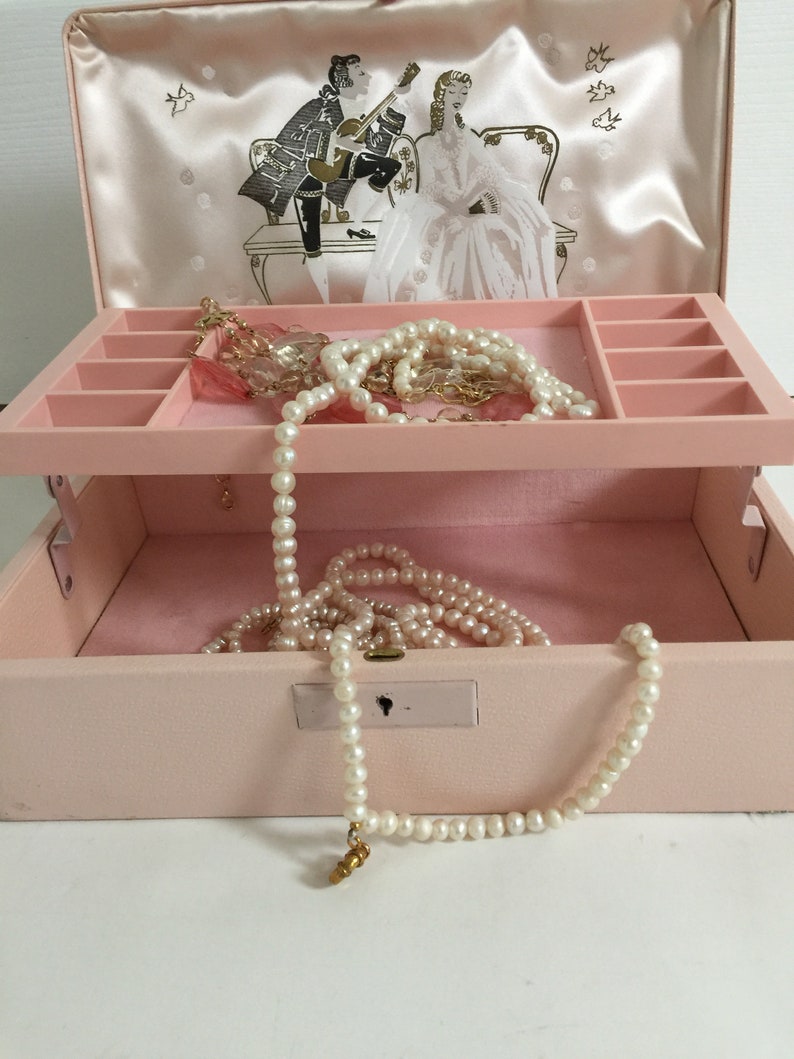 Victorian Couple Jewelry Box Fashioned by Farrington Made in the USA Mid Century Pink Jewelry Box