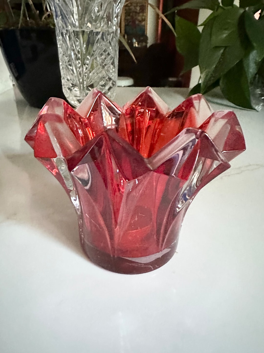 Mikasa Candle Holder, Czech Red Crystal Etsy