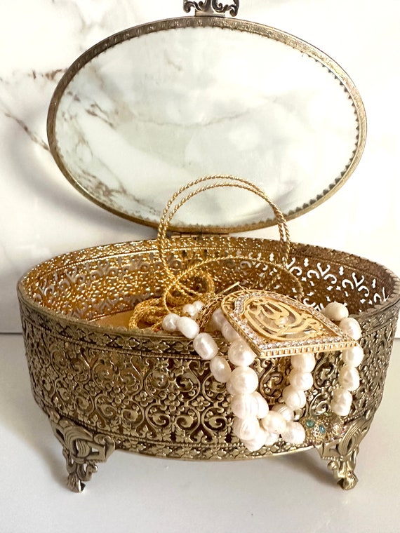 Ormolu Jewelry Box, Matson Beveled Glass, Filigree