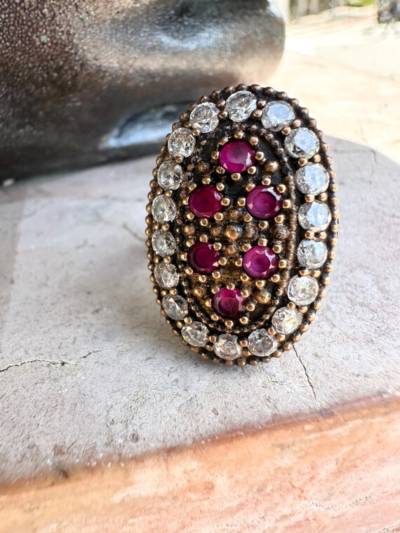 Vintage Turkish Hurrem Ring: Sterling Silver, Rub… - image 10